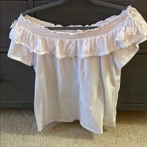 Michael Kors off the shoulder white ruffle shirt